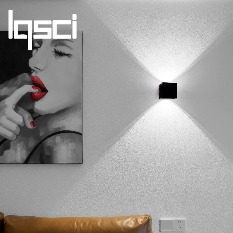 

LQSCI 12W LED Aluminium wall light rail project Square LED wall lamp bedside room bedroom wall lamps arts