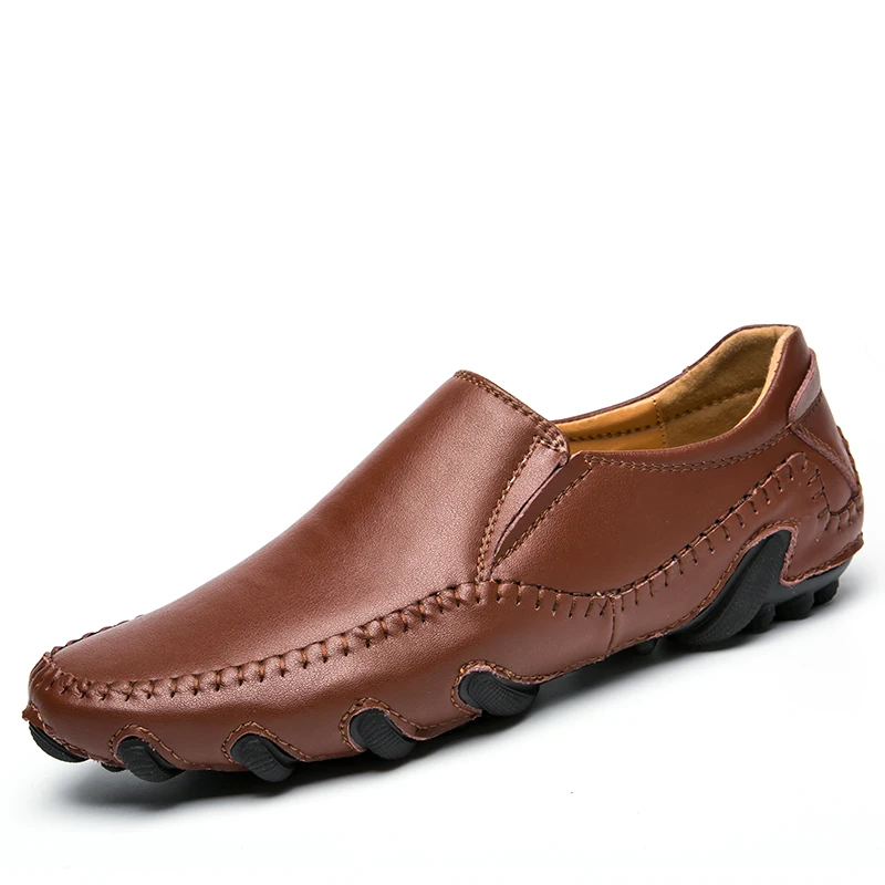 

2019 Men Leather Shoes Brand Fashion Luxury Slip on Men Casual Loafers Boat Shoes Comfortable Brown White Male Soft Footwear