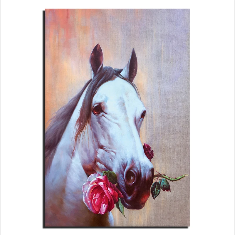 Animal Canvas Wall Art, Snow White Horse Head Canvas Prints Oil