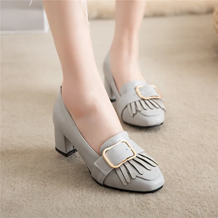 

Big Size 11 12 ladies high heels women shoes woman pumps Tip-toed single shoe female fringed belt buckled casual women's shoes