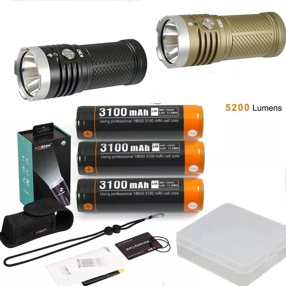 

ACEBEAM K30 Flashlight CREE XHP70.2 LED max 5200 lumen 7 working modes beam distance 374 meter outdoor search torch + batteries