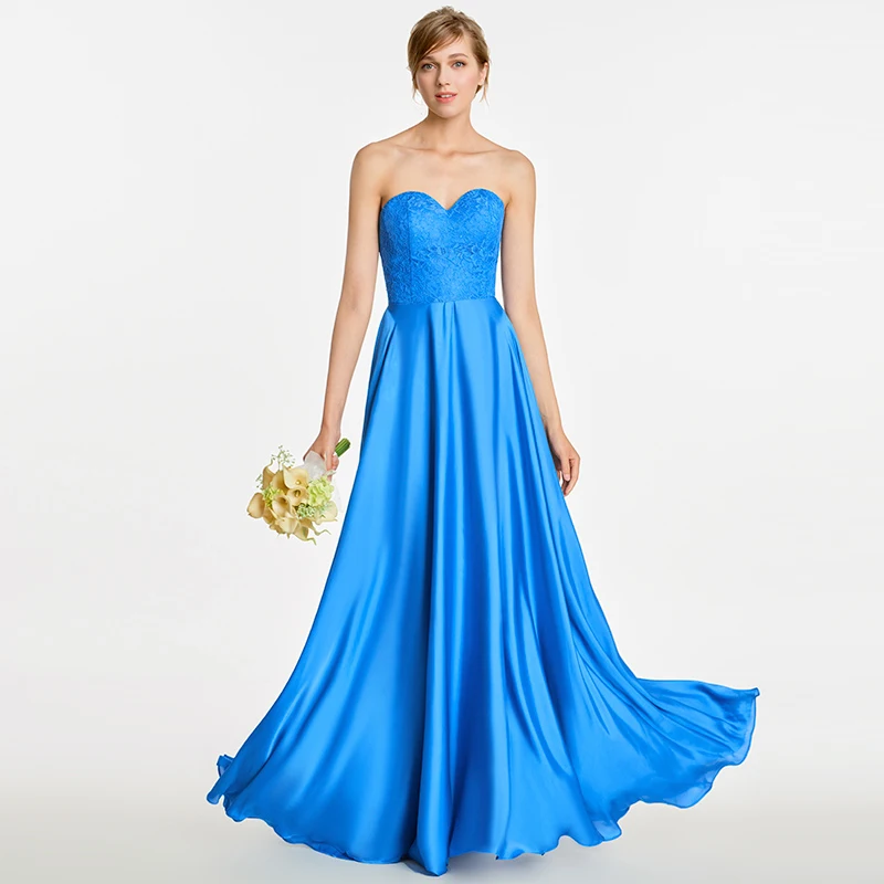 

Tanpell strapless long bridesmaid dress royal blue sleeveless floor length a line gown women wedding party bridesmaid dresses
