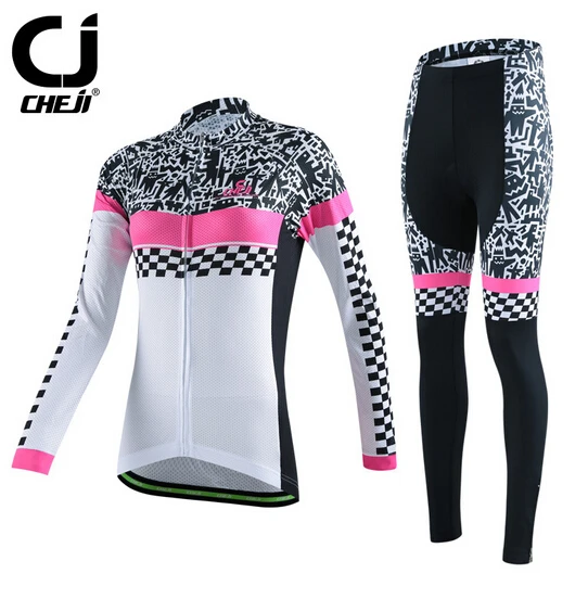 Cheji Women Girl Cycling Bicycle Winter Clothing Sport Suit Long Sleeve Jersey Pants
