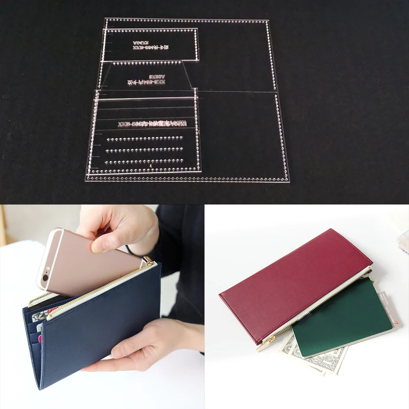 

Acrylic Stencil Laser Cut Template DIY Leather Handmade Craft Zipper Long Wallet Sewing Pattern