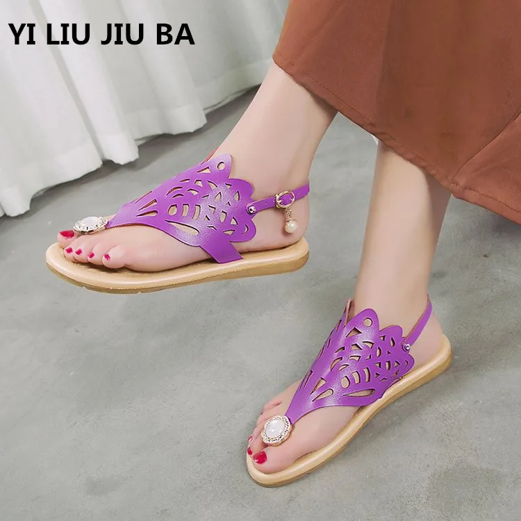 

2019 casual Summer Woman Sandals Women Beading buckle Gladiator Flats Flip Flops Beach Sandals Fashion Flats shoes women **434