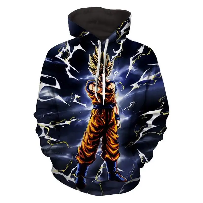 

3D Sweatshirts 2018 Fashion Men Large Size Dragon Ball Z Goku Lightening Hooded Hoodies Casual O-neck Pullovers Sweats Tops