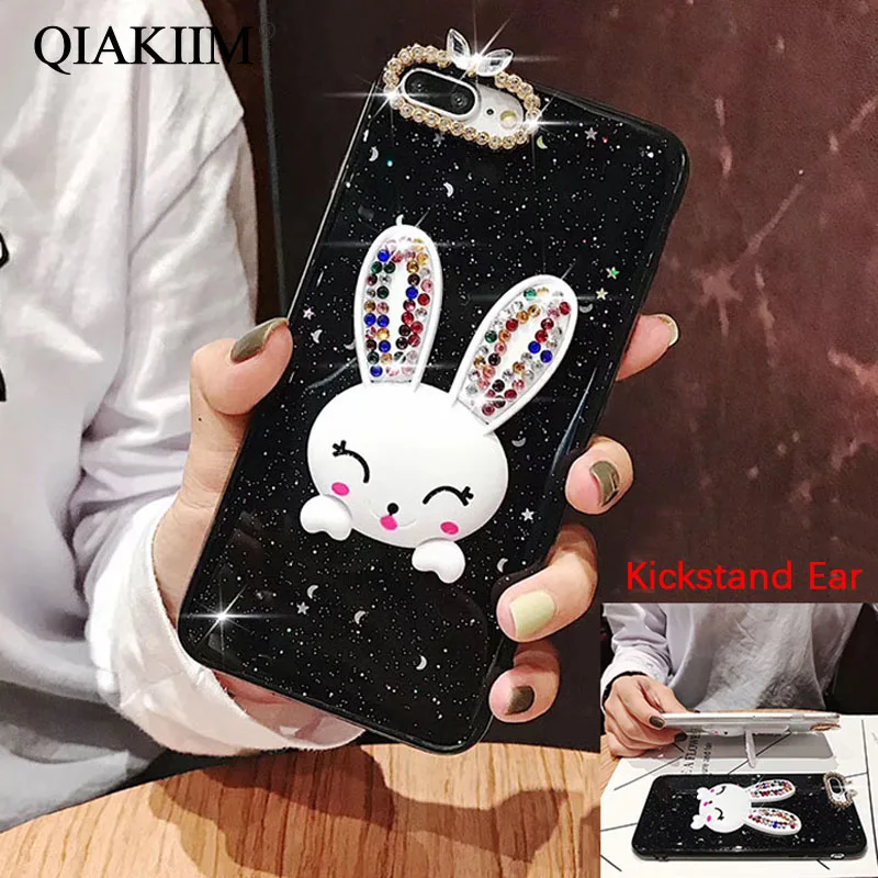 

Cute 3D Diamond Rabbit Ear Kickstand Phone Case for iphone 6 6s 7 8 plus X XR XS MAX Back Cover Glitter Sparkling Star Soft Capa