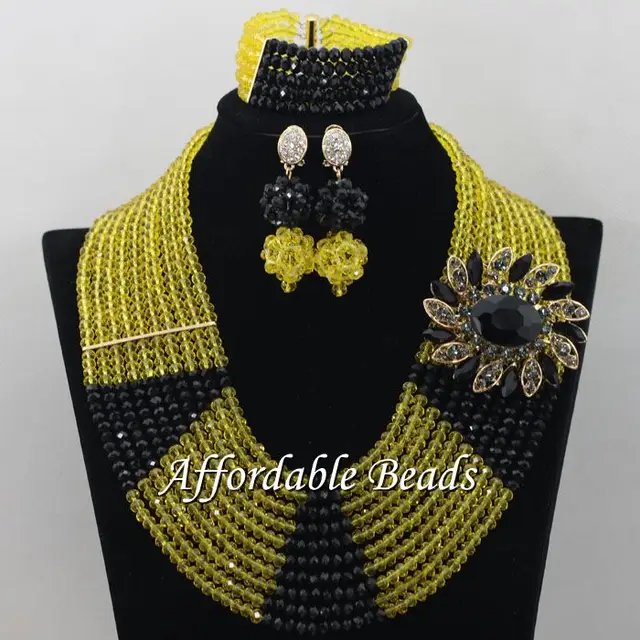 Lemon Yellow Black African Beads Set Latest Lace Jewelry Lemon Yellow Black African Beads Set Latest Lace Jewelry Handmade Item Whole Free Shipping Abe162