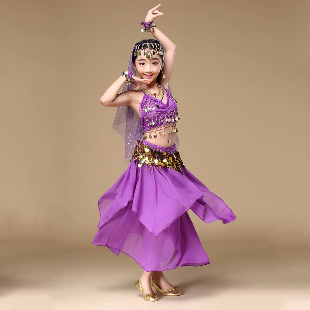 Одежда для танца живота детские танцевальные комплекты живота Детские болливудские индийские костюмы для практики в танцах и выступлений 6 шт./компл