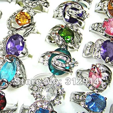 Free shipping Wholesale Engagement Rings mix lot 10pcs silver P real cz rings fashion rings|ring port|ring ledring kitty |