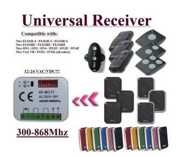 

Universal receiver Compatible with Nice FLOR-S, FLORE, ERA ONE, INTI, VERY VR rolling code beautiful