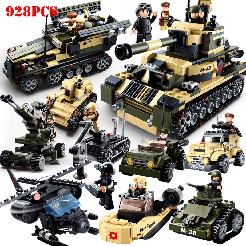 

8 in 1 Military Tank Vehicle Specia Force Soldiers Figures Building Blocks DIY Weapons Technic Enlighten Bricks Children Toys