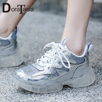 

DORATASIA 2019 New INS Hot Spring Colorful Glitters Sneakers Women Large Size 35-42 Leather Lining Platform Dad Shoes Woman