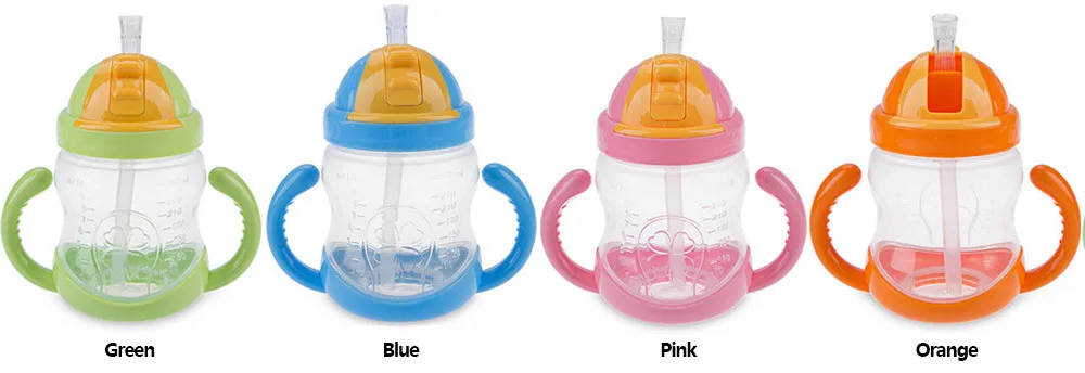Best-Selling 1Pc New Double Handle Baby Trainer Cup Straw Type Cup Baby Kids Children Feeding Drinking Water Bottle Cup 280ml 02