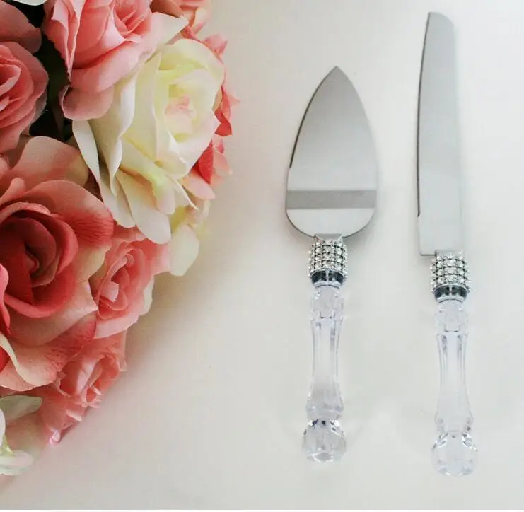 

Free Shipping Fashion Wedding Stainless Steel Wedding Cake Knife and Server Set with Plastic Handle Party Event Supplies