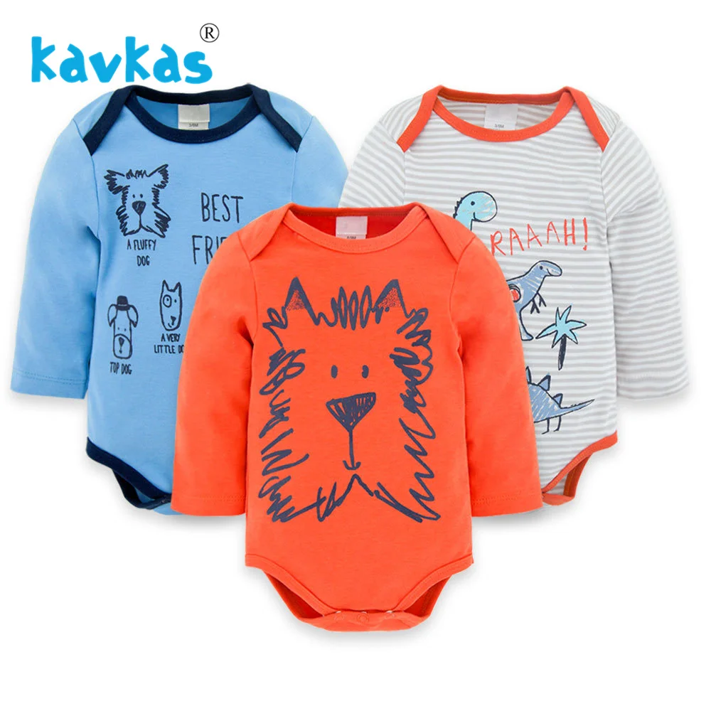 Kavkas-combinaison pour bébé garçon | 3 pièces/ensemble joli chien imprimé, manches longues, Design d'automne pour bébé garçon, en coton