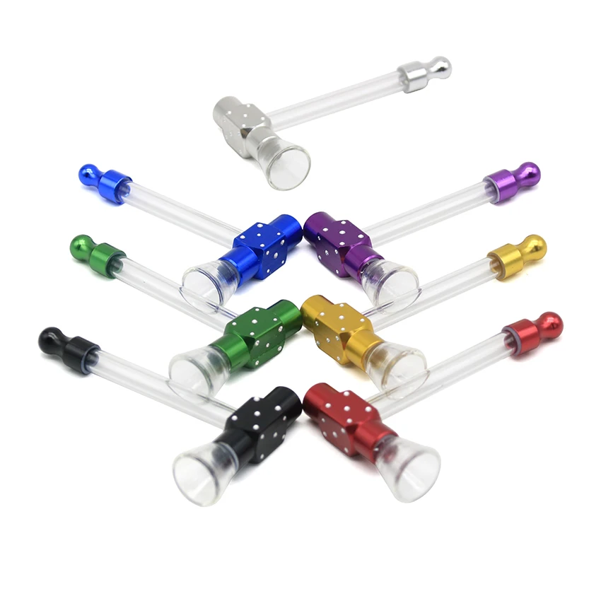 

New Transparent tube Pipes Metal Portable Filter Smoking Pipe Gift Mill Smoke Narguile Weed Herb Hammer Style Tobacco Pipe