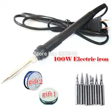 100 Вт Электрический Железный пистолет паяльник сварочный ремонт инструмент с 6 шт. наконечником 220 В+ подарок