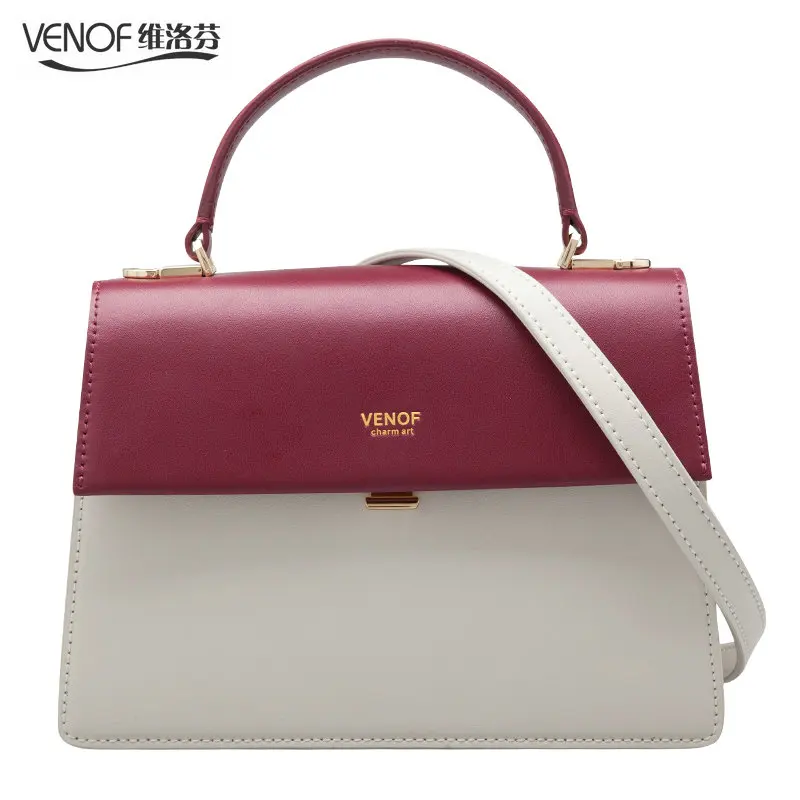 

VENOF 2018 luxury handbags women bags designer contrast color split leather female shoulder bag elegance ladies leather handbags