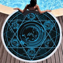 Magic Array Print Round Large Beach Towel Microfiber Tassel Large Bath Towel Throw Blanket Tapestry Living Room Home Deco 150cm round argyle mandalas tassel beach throw