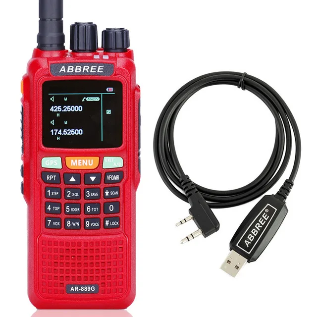 Abbree AR-889G gps poweful портативная рация 10 Вт SOS дуплексный перекрестный ретранслятор двухдиапазонный VHF Ham 10 км CB радио КВ трансивер - Цвет: red program cable