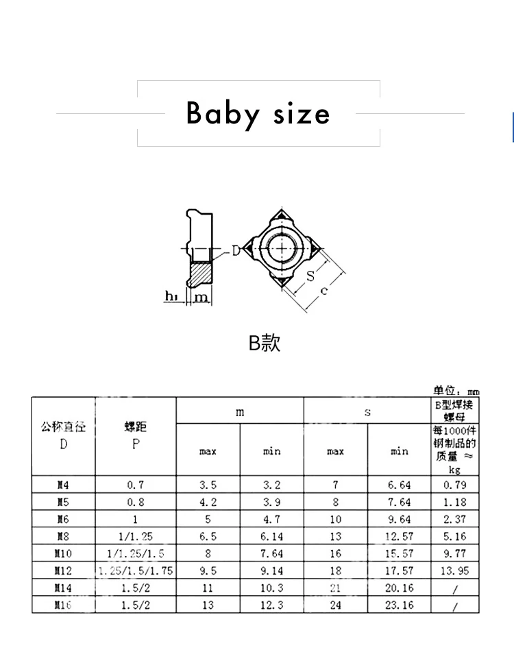 Peng Fa M4/M5/M6/M8/M10/M12 Тип B железо натуральный цвет Квадратная сварочная гайка четыре угла сварочная Гайка Квадратная точечная сварочная гайка