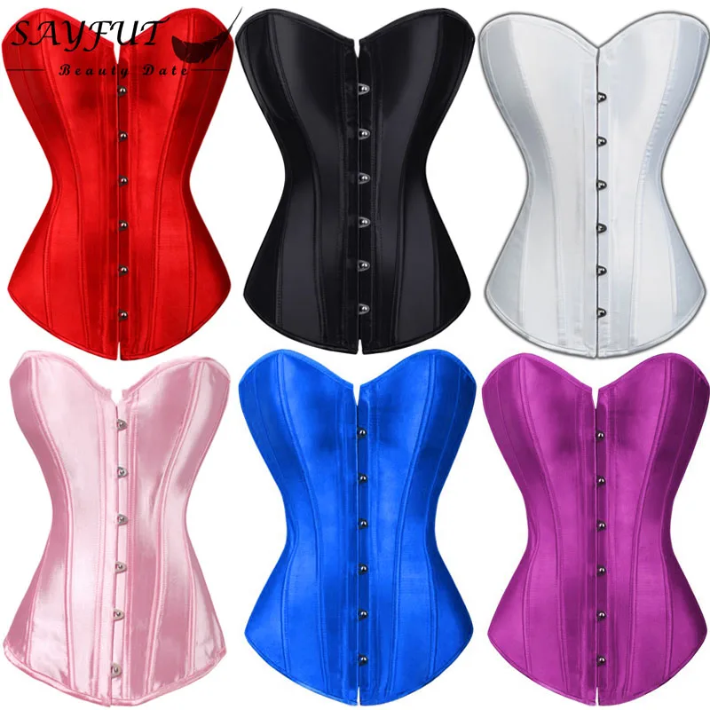 7colors Boned Corset Women Fashion Clothes Corsets Satin Plus Size