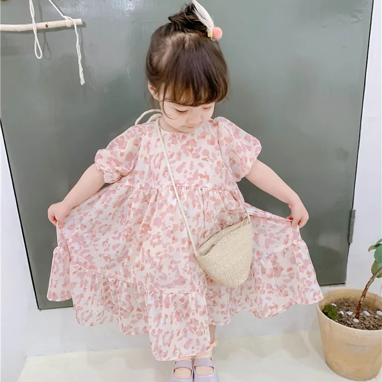 

2019 Summer Clothes New Korean version of Small and medium children's clothing girl shredded flower chiffon dress