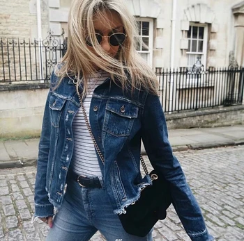 

Denim Jacket Womens 2017 Autumn Europe and New Short Denim Jacket Womens Slim Irregular Burst Denim Jacket