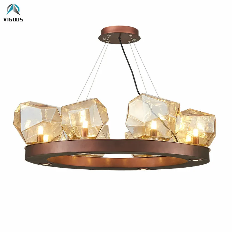 Post Modern Copper Red Metal E27 Led Pendant Light Amber / White Glass Lampshades Hanging Lamp Lustre Luminaria Suspension Lamp