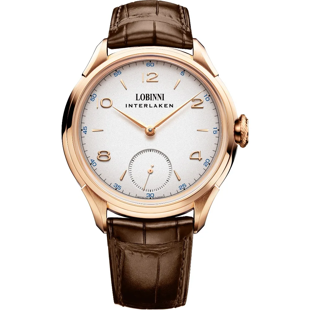 

LOBINNI Mens 50M Waterproof Genuine Leather Strap Business Simple Style Automatic Hand-Wind Mechanical Wrist Watch