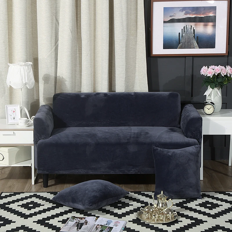 Black Grey Pure Color Sofa Covers All Inclusive Universal Cover Slip