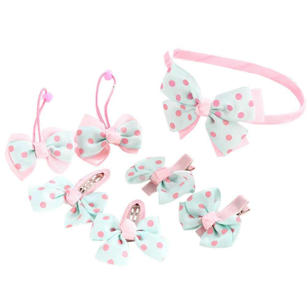

MUQGEW plastic headband for girls 7Pcs Kids Infant Hairpin Baby Girl Bowknot Dots motifs Hair Clip Set tiara infantil#y2