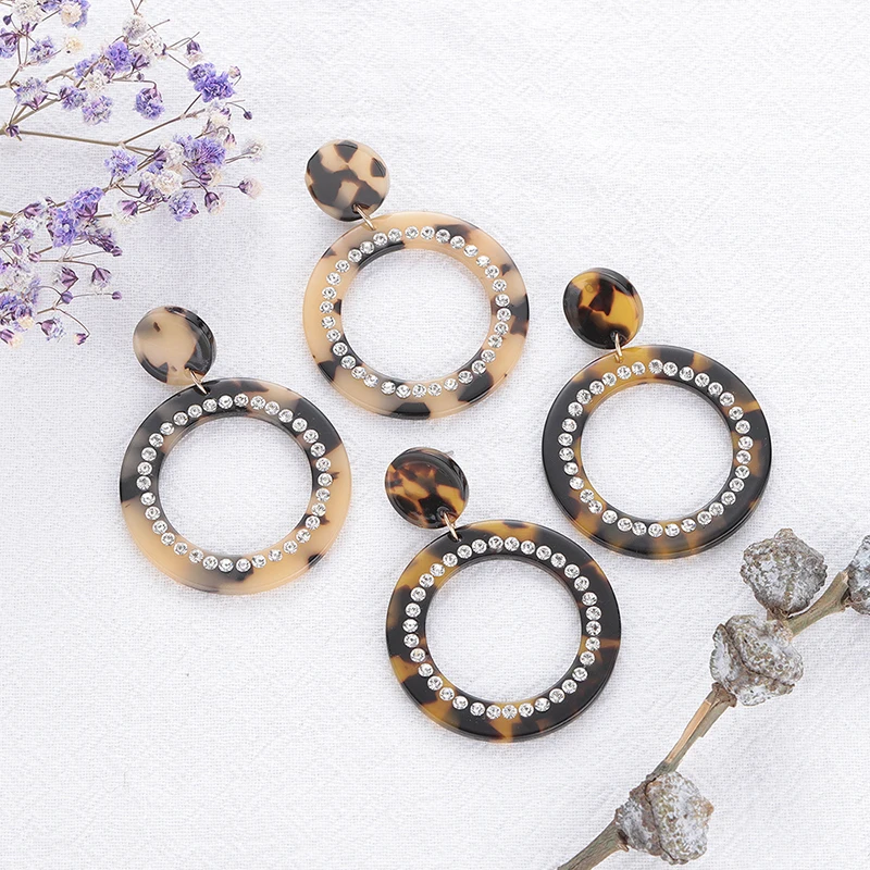 

New Leopard Dangle Earrings For Women Big Round Geometric Drop Shining Rhinestone Earrings Wedding Bridal Women Jewelry Brincos