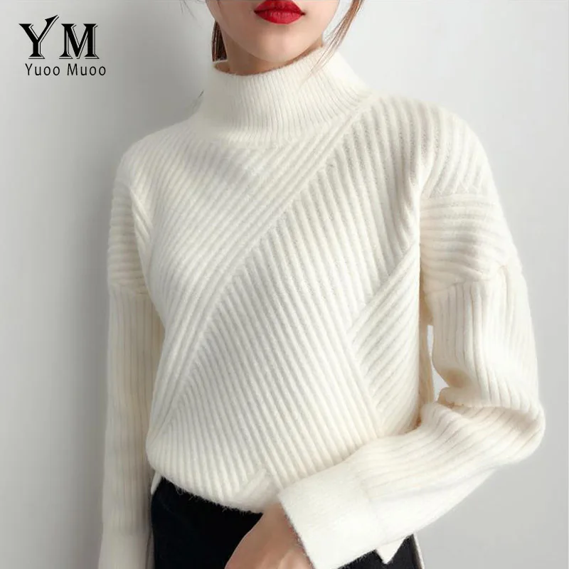 YuooMuoo, хорошее качество, толстый свитер с высоким воротом, женский, зима, корейский стиль, Vogue, пуловер, свободный, вязаный свитер, женский джемпер - Color: White