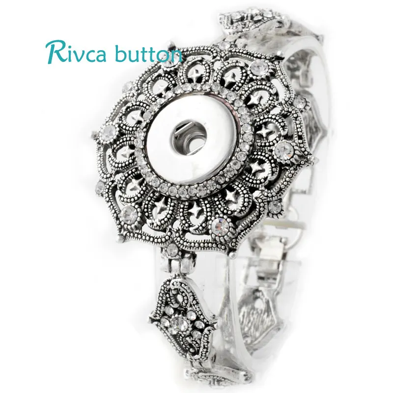 Hot Antique Flower Ring Snap Button Fit 12MM Noosa Charm jewelry For Women