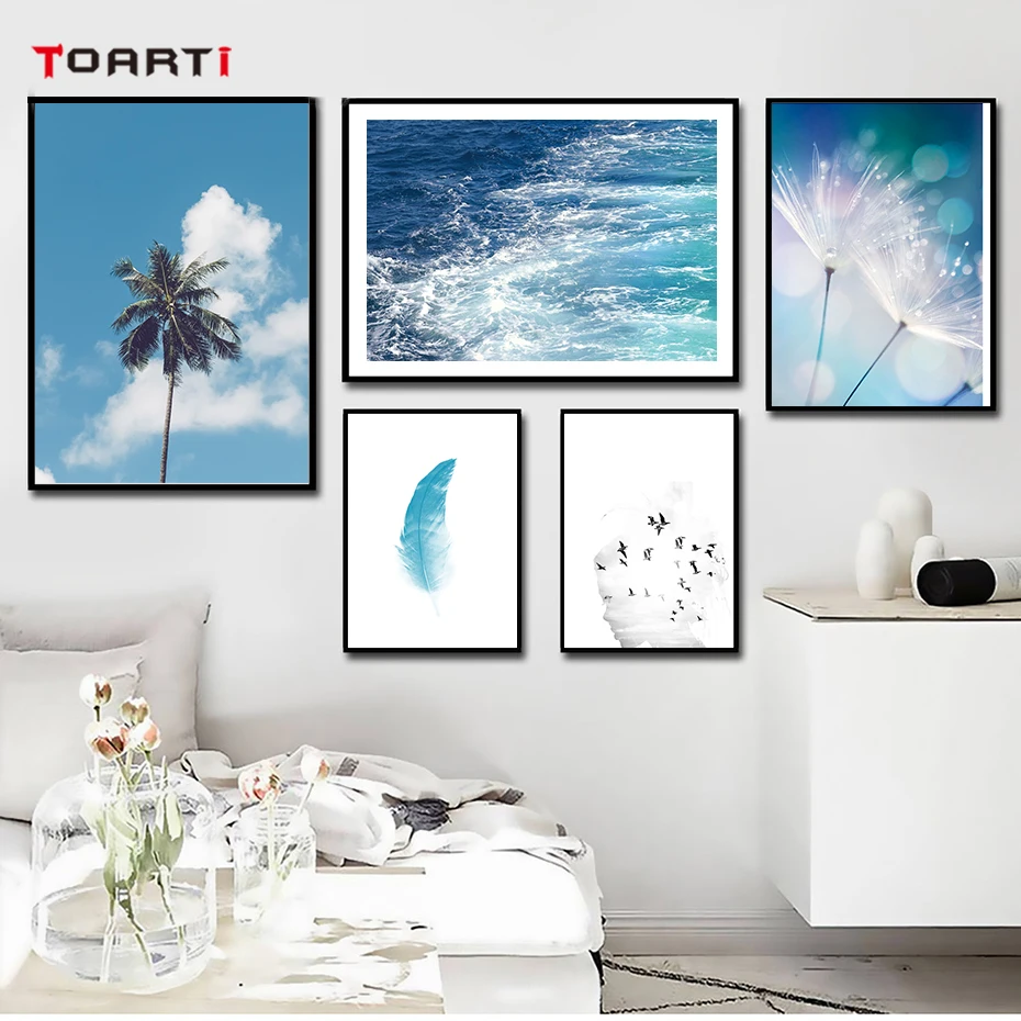 

Surf Palm Tree Sea Waves Landscape Wall Art Canvas Painting Nordic Posters And Prints Wall Pictures For Living Room Home Decor