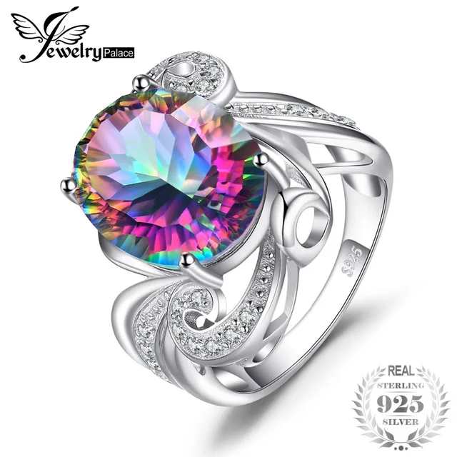 Luxury Tail Ring 9 5ct Genuine Gem Stone Rainbow Fire Mystic Luxury Tail Ring 9 5ct Genuine Gem Stone Rainbow Fire Mystic Topaz Concave Pure Solid