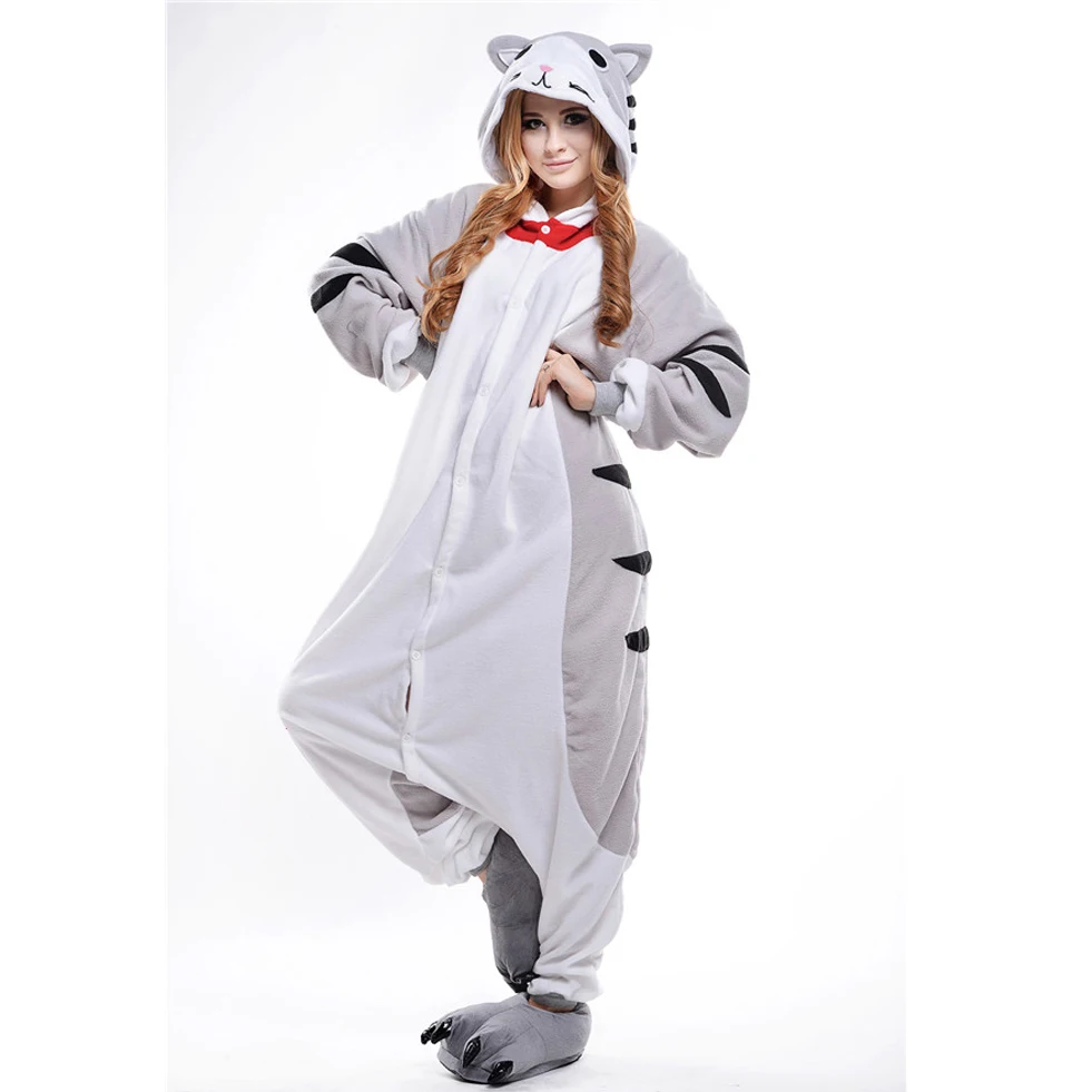 2016 Winter Cheese cat Tracksuit Pajamas Soft Cartoon Costume Onesies Pajamas Combinaison Womens