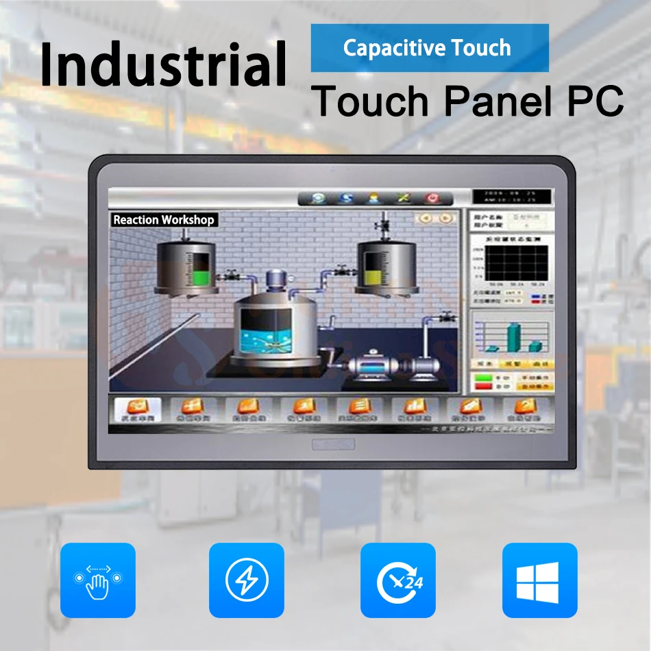 14 дюймов 2 мм встроенный IP54 Промышленные ПК панели, 10 точек емкостный все в одно касание, Windows10/Linux, Intel Core I7, [HUNSN WD09]