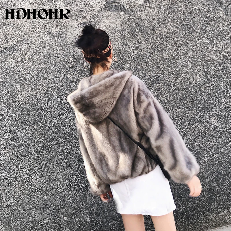 HDHOHR 2024 New Real Mink Fur Coat Women Winter Short High Grade Mink Coat Multiple Colour Natural Mink Fur Jackets With Big Hat