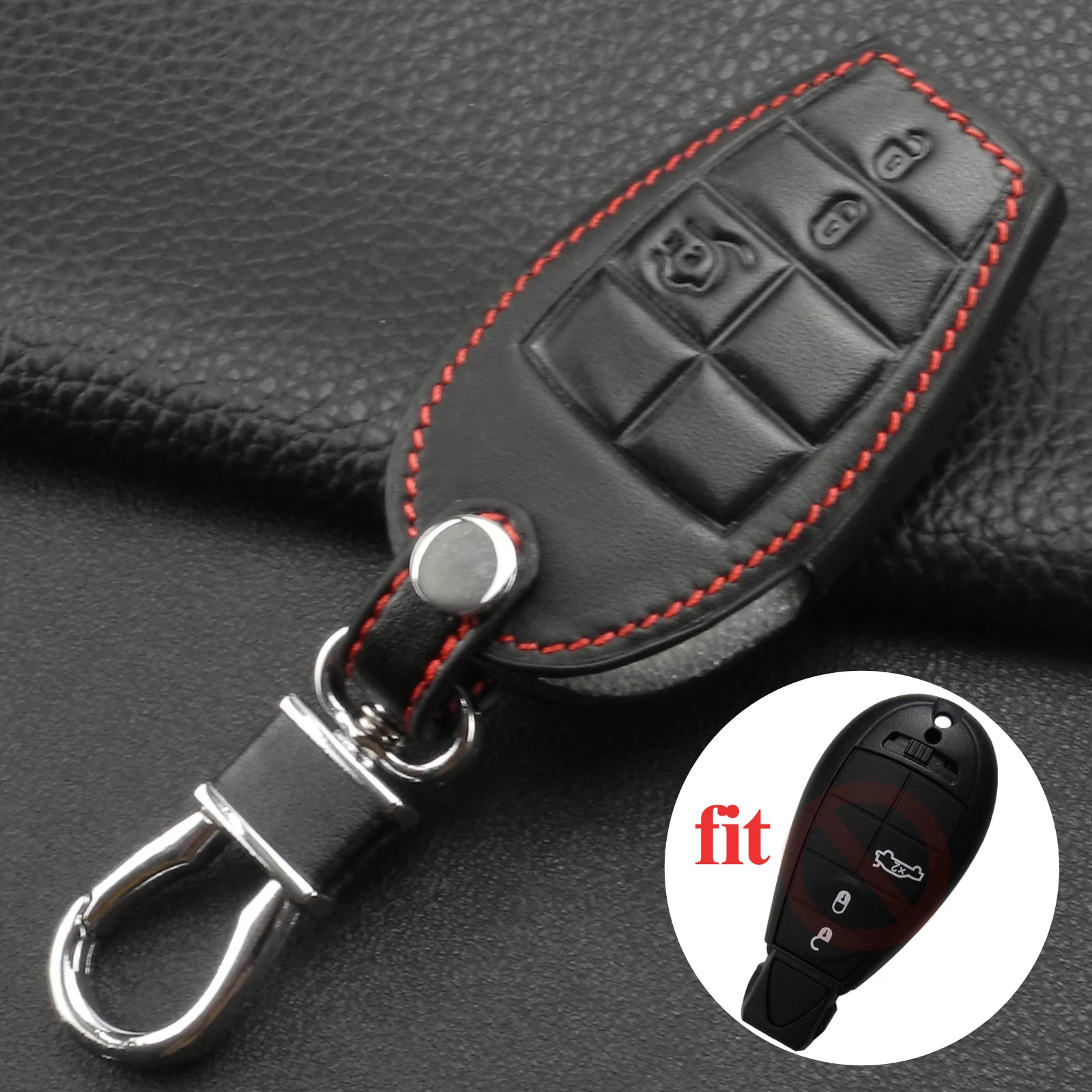 

Jingyuqin 3 Buttons Leather Car Key Case Cover for Jeep Fiat Grand Cherokee Dodge Journey Jeep Grand Cherokee Car Accessories