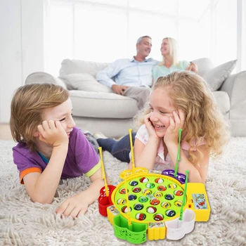 

Kids Musical Electronic Rotating Fishing Game 360 Degree Rotate Fishing Plate Board Fish Rods Electric Fish Interactive Game Toy