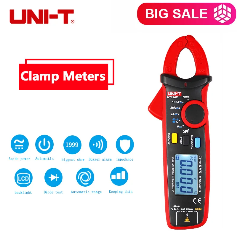 

True RMS Multimeter AC/DC Current Clamp Meters Capacitance Voltage Auto Range VFC Capacitance Non Contact Multimete UNI-T UT210E