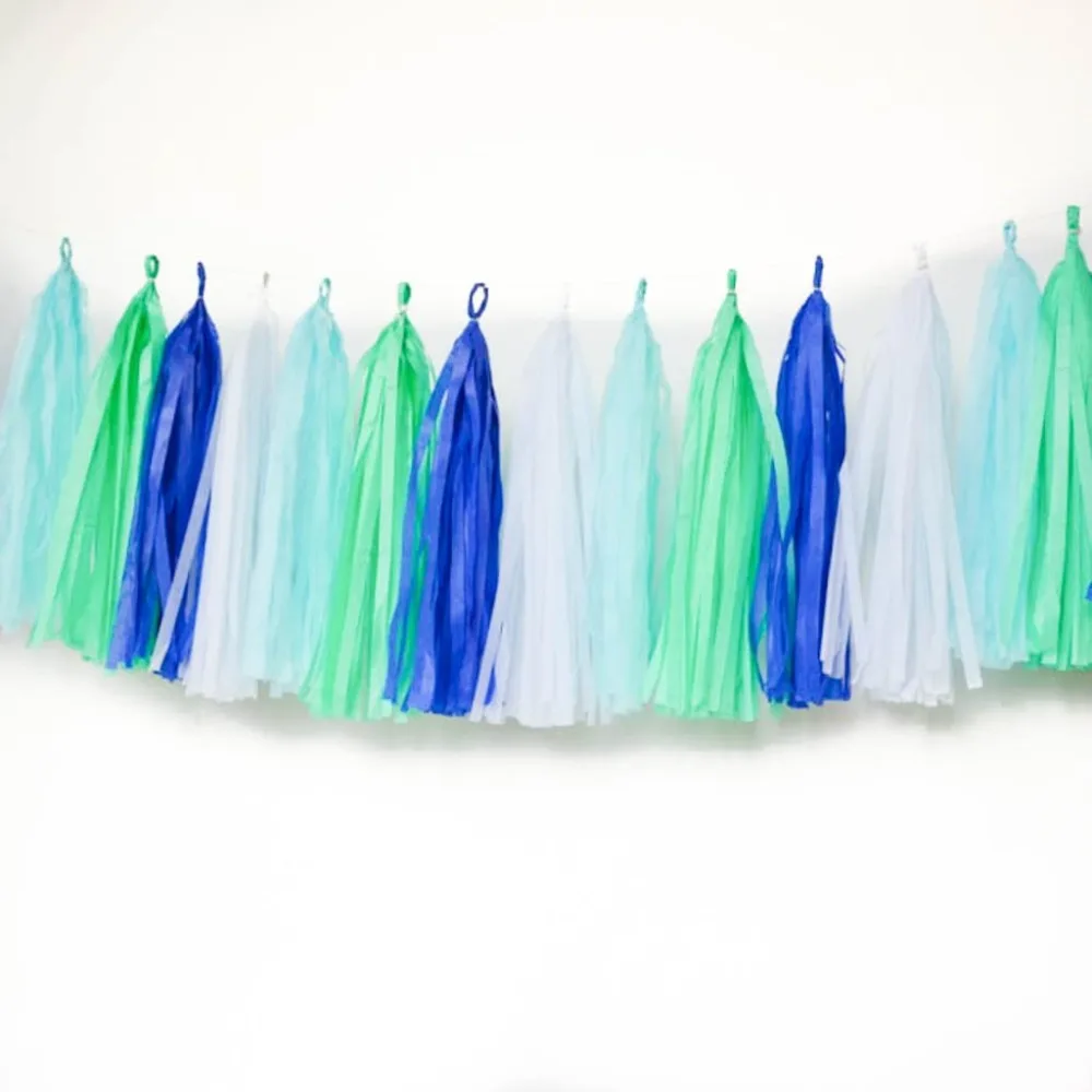 

20pcs DIY Tassel Garland Kit -Blue Mint Gree Sky Blue& White-Ivory,Wedding Shower Tissue Paper Tassle Decor Baby Shower Boy Kids