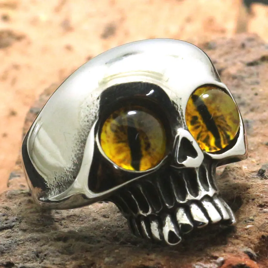 

Newest Men Boy 316L Stainless Steel Cool Silver Yellow Eye ball Skull Ring