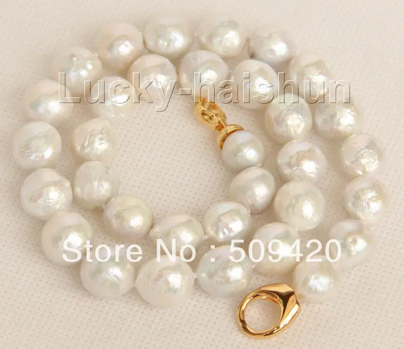 

Free Shipping18" 13mm near round white Reborn keshi pearls necklace