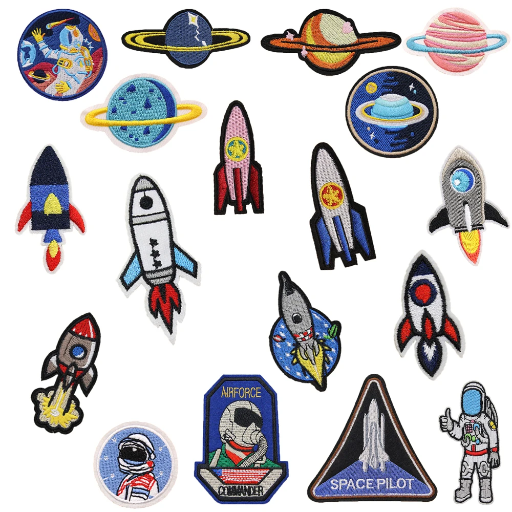 

Astronaut Patches for Clothes Iron on Patch Embroidered Parches Bordados Rocket Spacecraft Planet Cloth Stripes on Backpack
