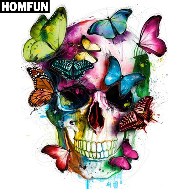 Алмазная живопись HOMFUN A03823 полноразмерная/круглая вышивка череп бабочка для