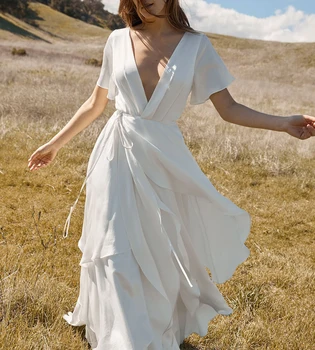 

Summer Dress 2019 Casual Style Vintage Boho Chic White Dress Womens Short Sleeve Maxi Long Chiffon Beach Dress Vestidos